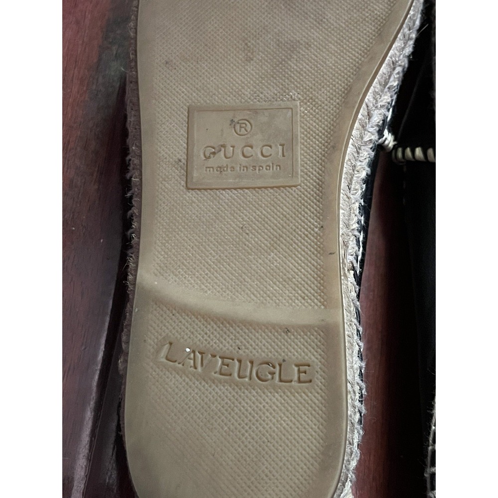 Gucci Women's Black Leather Embroidered GG Espadrilles Size 37.5 - Picture 6 of 8